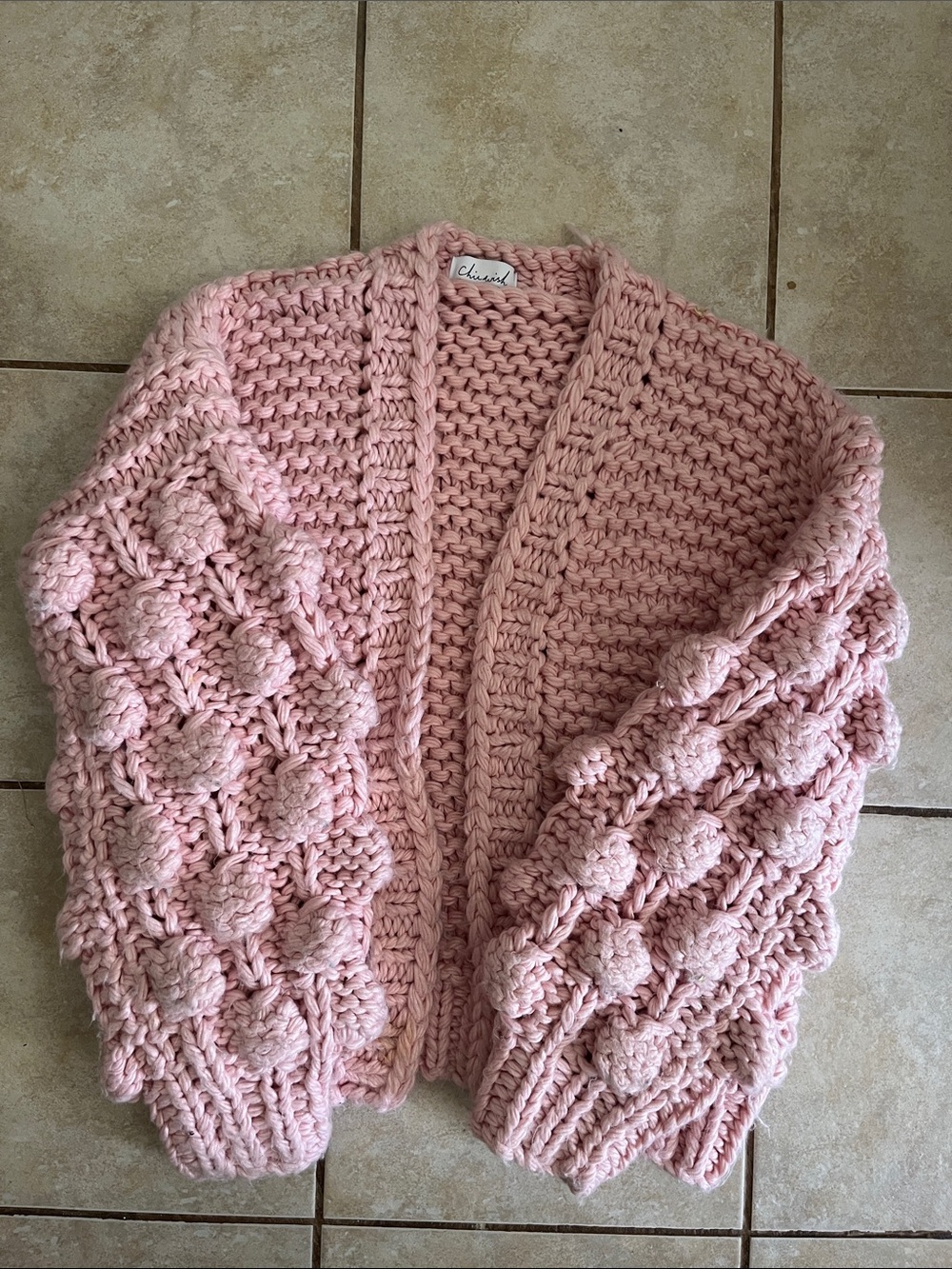 Chicwish Light Pink Chunky Bubble-Sleeve Knit Cardigan